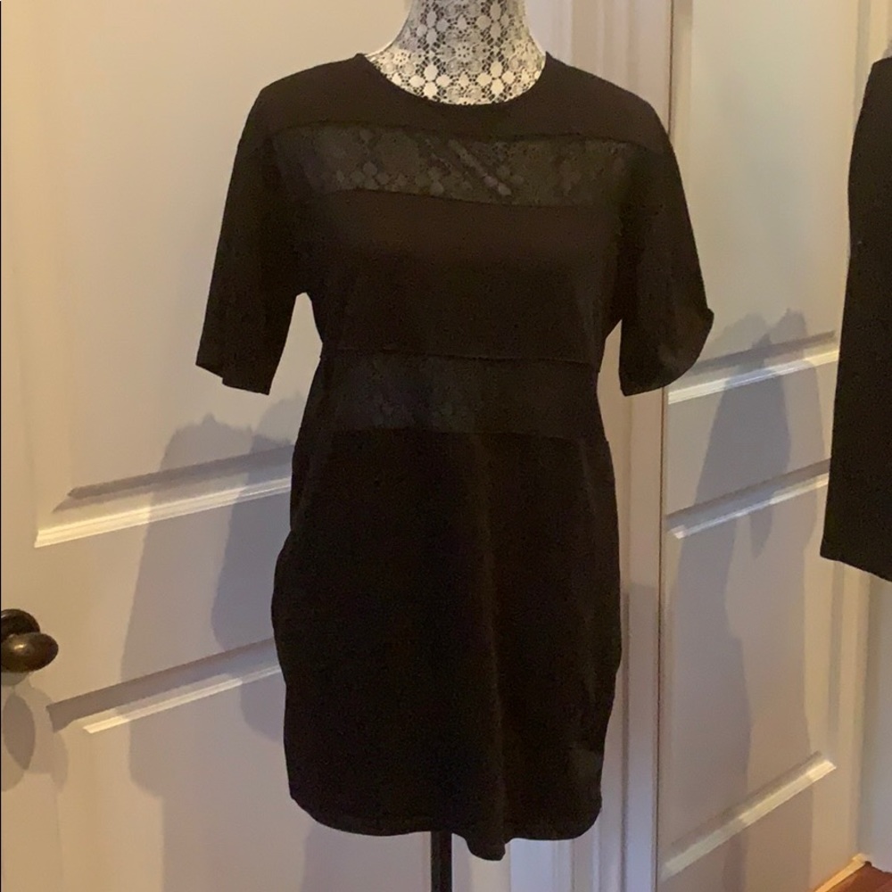 Black Cotton and Mesh T-Shirt